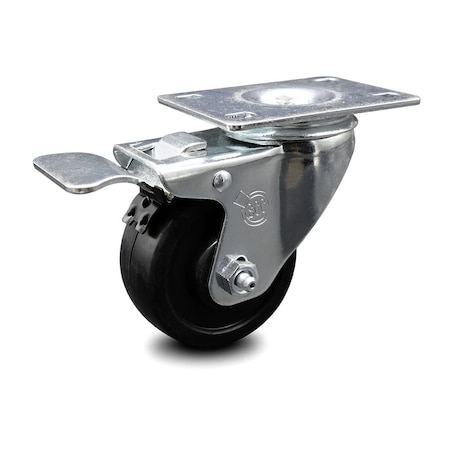 Service Caster 3 Inch Soft Rubber Wheel Swivel Top Plate Caster with Total Lock Brake SCC SCC-TTL20S314-SRS